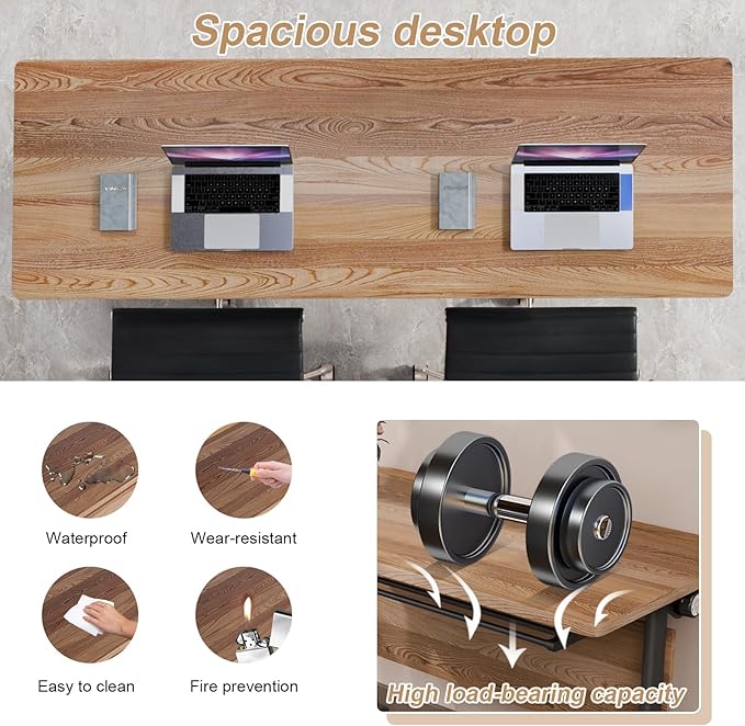 Conference Table Flip Top Mobile Conference Room Tables,Folding Conference Table with Wheels,Large Meeting Training Seminar Table Saving Space for Office Classroom(8B,55.1'')