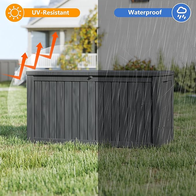 Yardgrace 270 Gallon Resin Deck Box, Waterproof Outdoor Storage Box, Lockable for Patio Furniture, Garden Tools, Pool Accessories, UV-Resistant for All Weather Use, Black