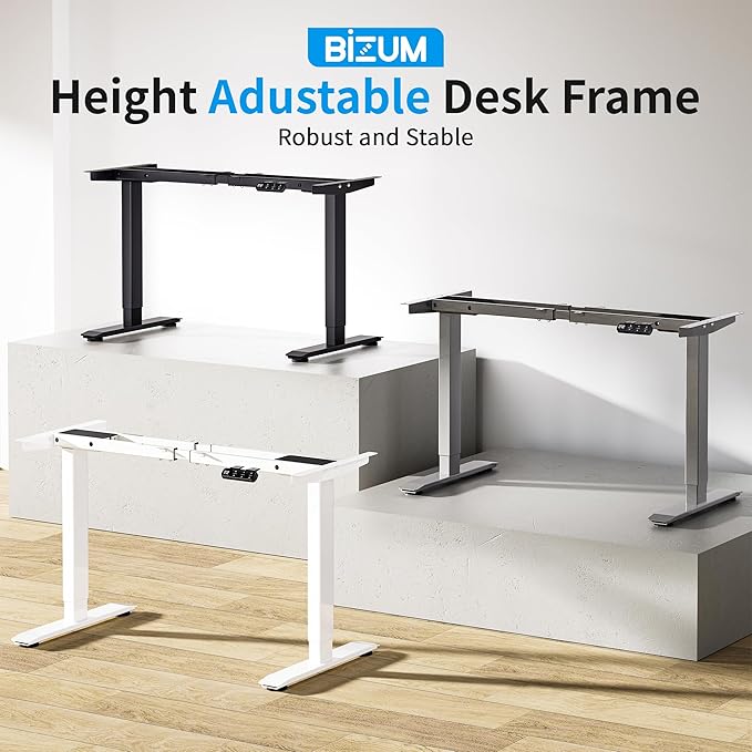 BIZUM Dual Motor Electric Standing Desk Frame with Memory Controller, Computer Memory Desk Adjustable Table Legs Up to 47.2" for Home Office, Reg White