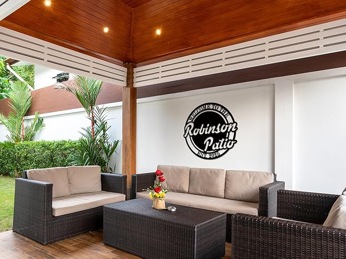 Personalized Patio Signs Outdoor Custom Last Name Sign Personalized Family Name Sign Outdoor Wall Decor Backyard Metal Sign Personalized Sign for Patio Decor Metal Wall Art Housewarming Gift