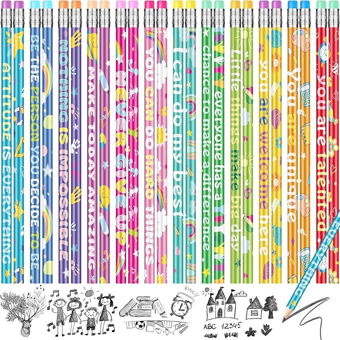 200 Pcs Motivational Pencils Bulk, Rainbow Inspirational School Pencils for Classroom, Cute Pencil with Encourage Positive Sayings, Back to School Supplies for Kids Student Teacher Classroom Reward
