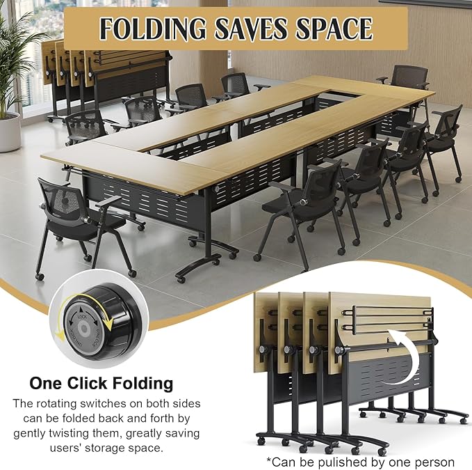 Conference Table,55.1''Folding Conference Room Table for 4-12 People,Mobile Flip Top MeetingTraining Table with Different Coulor and Styles for Offices, Classrooms,Meeting Room (2, 61''E)