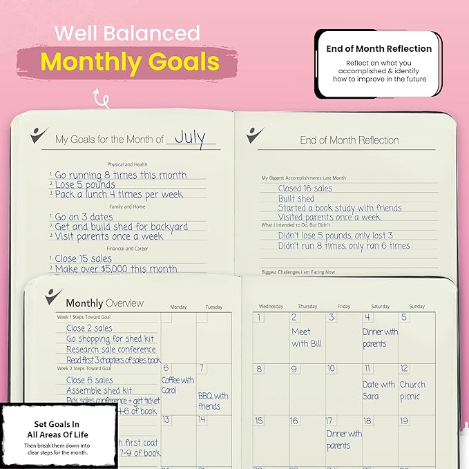 Undated Daily Planner to Achieve Your Goals 2025-2026 - 90 Day Guided Journal & Productivity Organizer with Goal Setting, Habit Tracker, To Do List, Academic & Work Calendar, Leather Hardcover - Rose Gold