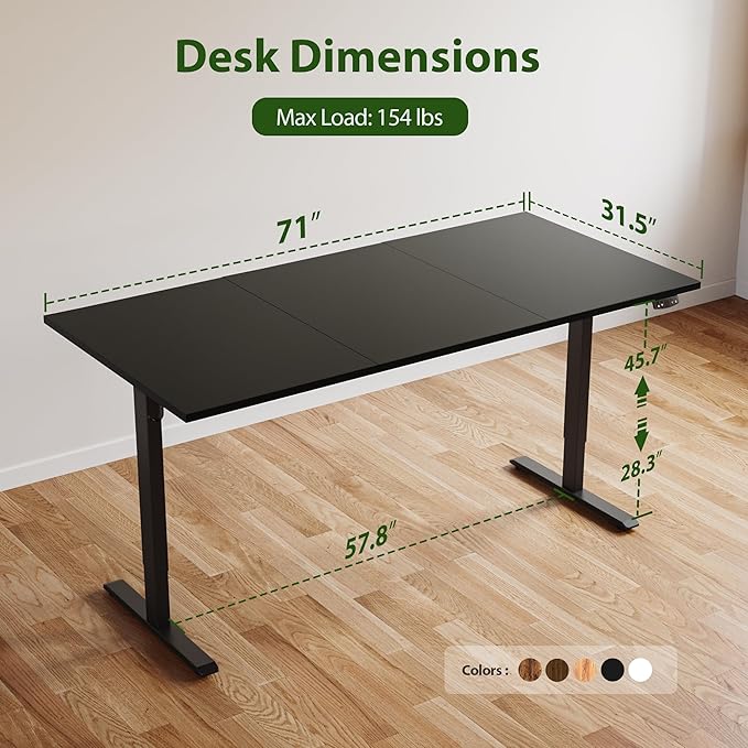Agilestic Electric Standing Desk, Extra Large 71 x 31.5 Inches Height Adjustable Desk, Sit Stand Up Workstation for Home Office, Ergonomic Rising Gaming Computer Table with Memory Preset, Black