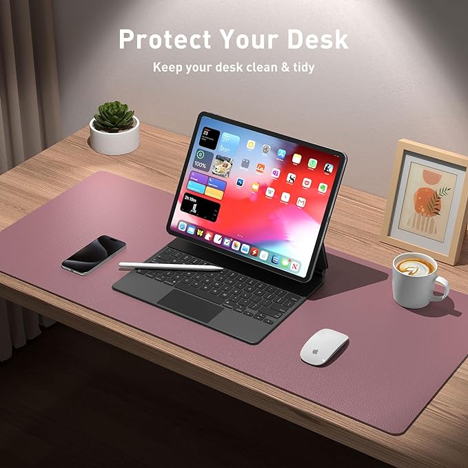 Aothia Leather Desk Pad Protector, Mouse Pad, Office Desk Mat, Non-Slip PU Leather Desk Blotter, Laptop Desk Pad, Waterproof Desk Writing Pad for Office and Home (Dark Pink,36" x 17")