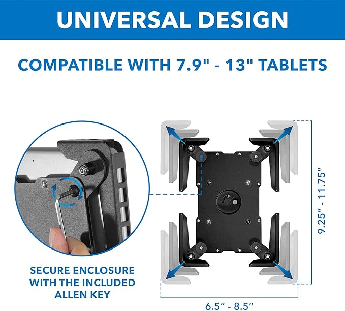 Mount-It! Anti-Theft Universal Tablet Kiosk Stand, Fits iPad Pro, Galaxy Tab, Surface Pro 9.7-13 Inch Tablets | Adjustable Floor Stand with Secure Locking for Retail, Trade Shows, POS, and Public Use