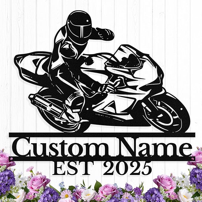 Personalized Motorcycle Metal Sign Custom Biker Name Sign Dirt Bike Wall Decor Motorcycle Home Decor Motorbikes Sign Garage Decor Gifts for Men Husband Rider