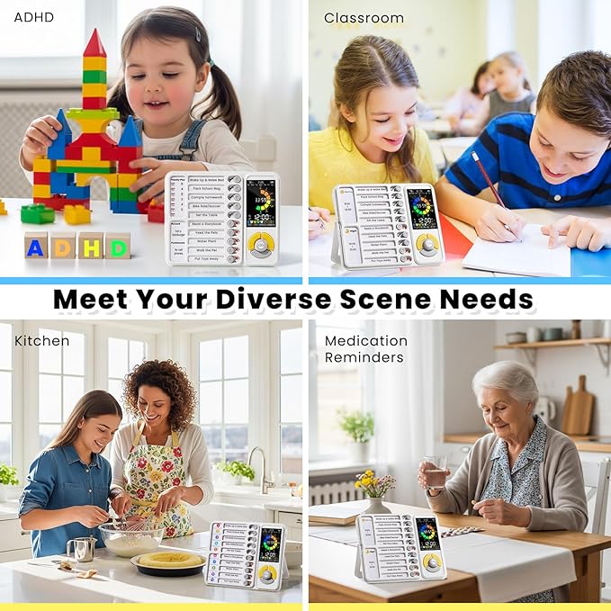 3-in-1 Visual Timer & ADHD Tool for Kids and Adults, 12/24H Silent Task Timer with Chore Chart, Visual Schedule for Children with Autism, Daily Checklist with Pomodoro Timer, Alarm Clock - White