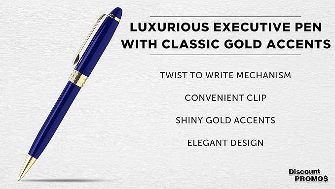 DISCOUNT PROMOS 10 Ultra Executive Pens Pack - Twist To Write, Gold Accent - Blue