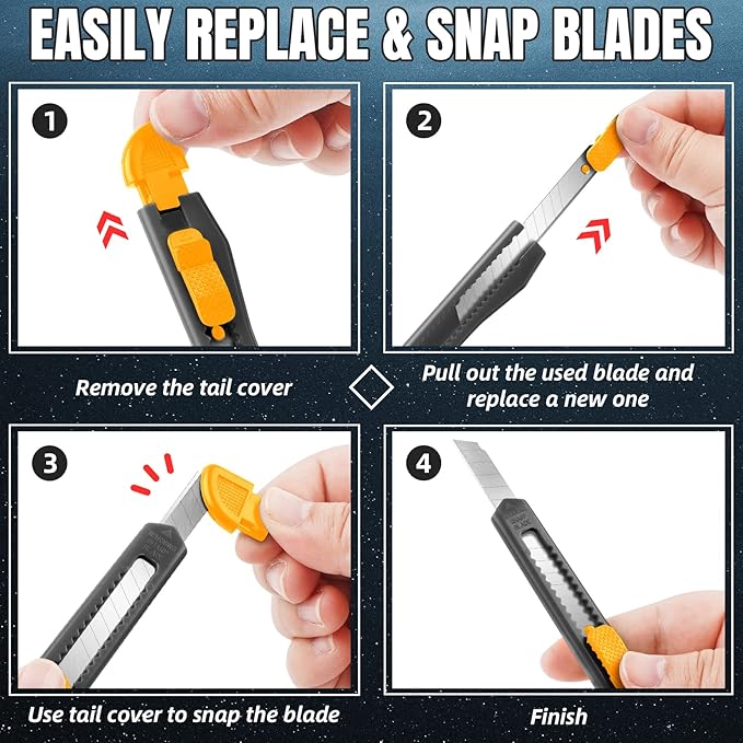 TIFICAL 24 Pack Box Cutter Retractable, Utility Knife 9MM Wide Snap-Off Blades, Exacto Knife for Cutting Box, Wrapping, Cardboard, Extended Box Opener Perfect for Office, Home, School