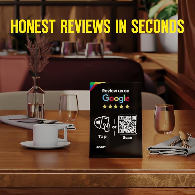 REVLIXI Google Review Stand (3 PCS)- Boost Reviews w/ 3x4 inch Reusable Google Review Tap Card Stand & QR Code Stand -No App,No Subscription- Android & iPhone Compatible- Google Reviews Made Easy