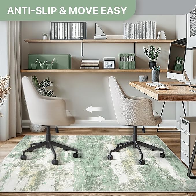 Office Chair Mat for Hardwood Tile Floor, Abstract 36"X 48" Desk Mats for Office Chair on Rolling Chairs Carpet, Desk Anti-Slip 1/5" Thick Rug for Computer Chair, Thin Low-Pile Floor Mat, Green