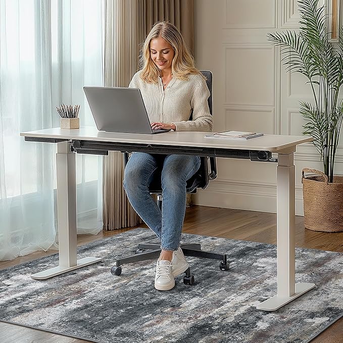 Office Chair Mat for Hardwood Tile Floor, Abstract 36"X 48" Desk Mats for Office Chair on Rolling Chairs Carpet, Desk Anti-Slip 1/5" Thick Rug for Computer Chair, Thin Low-Pile Floor Mat, Dark Gray