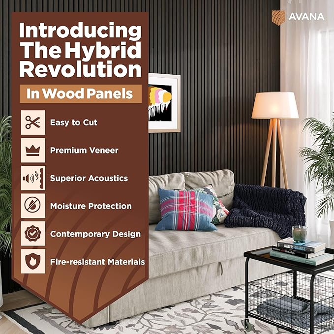 Avana Modern Acoustic Wood Wall Panels – 94.4 x 12.6 Inch Smoke Oak Acoustic Panels 1 PC – Wall Panels For Interior Wall Decor For Homes, Offices, Studios – Sturdy & Durable Wood Panels For Wall