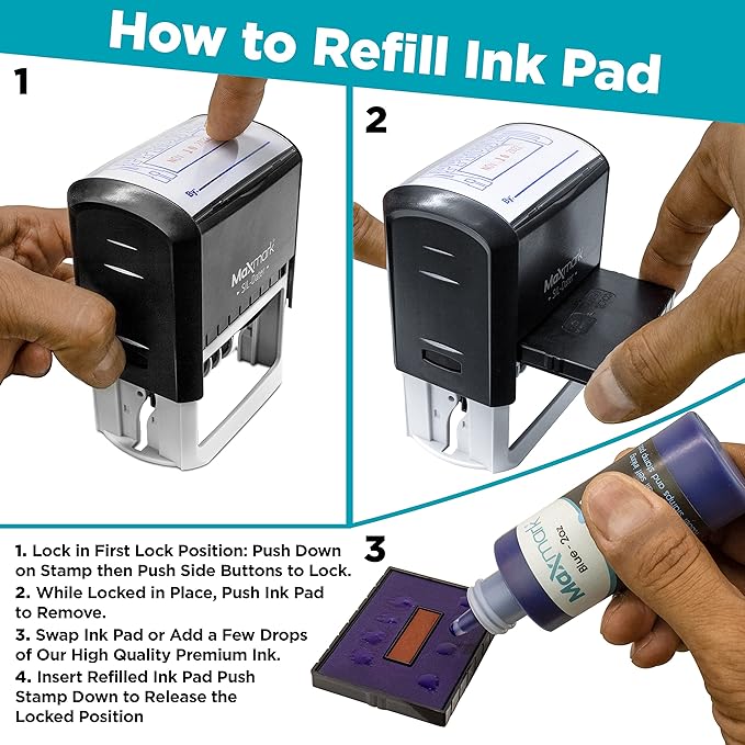 MaxMark Large Self-Inking Rubber Date Office Stamp with Received Phrase & Date - Blue Ink, 12-Year Band - Style 3