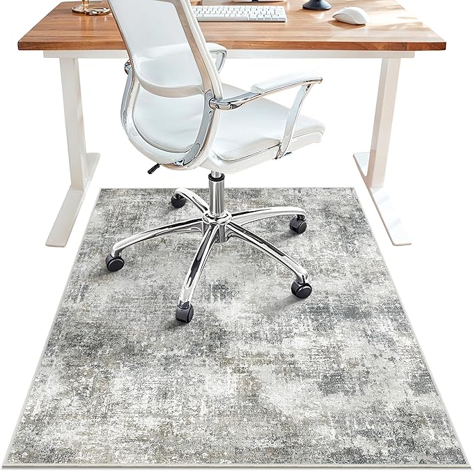 Office Chair Mat for Hardwood Tile Floor, Abstract 48"X 60" Desk Mats for Office Chair on Rolling Chairs Carpet, Desk Anti-Slip 1/5" Thick Rug for Computer Chair, Thin Low-Pile Floor Mat, Slate