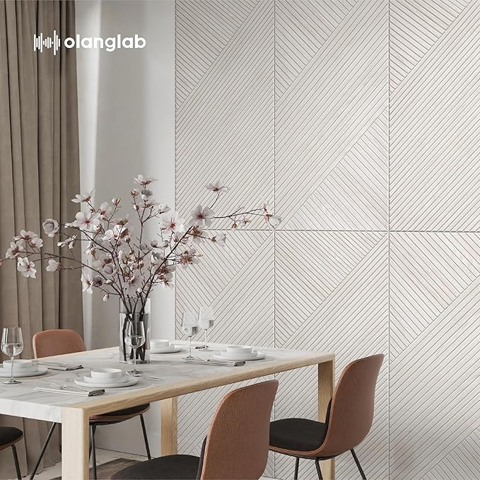 Olanglab Peel and Stick Wall Panels 4 Pack, 47.2 x 23.6 per Wall Panels, Acoustic Wall Panels, Sound Absorbing Wall Art for Home Studio and Office, Light Ash Wood Pattern, Geometric Lines
