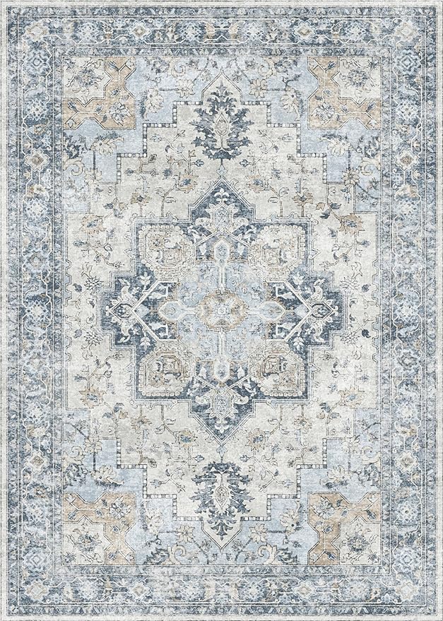 GENIMO Area Rug 2x3 Doormat, Machine Washable Low Pile Vintage Rugs, Small Lightweight Rug Entryway Indoor Mat for Entrance, Hallway, Kitchen and Corridor, Blue
