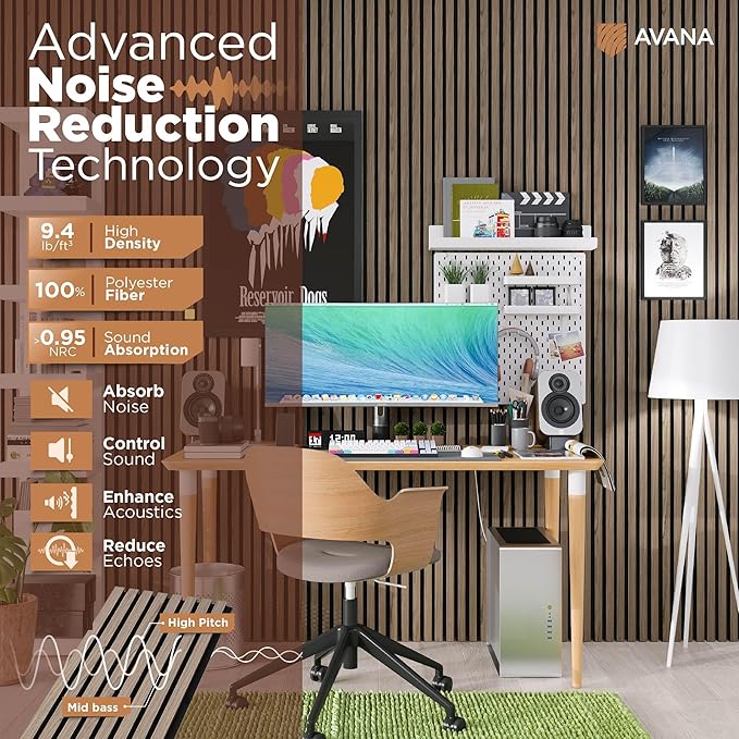 Avana Acoustic Wood Wall Panels – 47.2 X 12.6 Inch Walnut Acoustic Panels 2 PCs – Modern Wall Panels For Interior Wall Decor for Homes, Offices, Studios – Sturdy And Durable Wood Panels For Wall