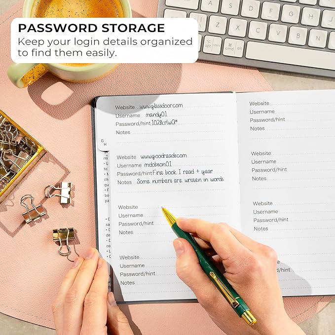 Clever Fox Password Book with alphabetical tabs. Internet Address Organizer Logbook. Medium Password Keeper for Website Logins (Gray)