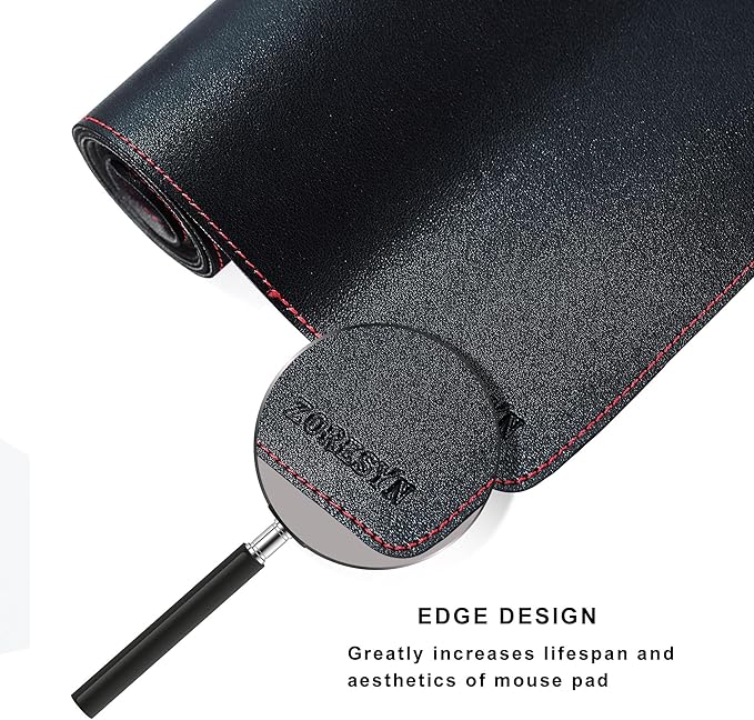 ZORESYN PU Leather Desk Mat Waterproof Anti-Oil Dining Table mat - 66.9" x 19.7" - Non-Slip Mouse Pad,Large Desk Pad with Suede Base,Stitched Edges Computer Desk Mat for Gamer,Office & Home | Black