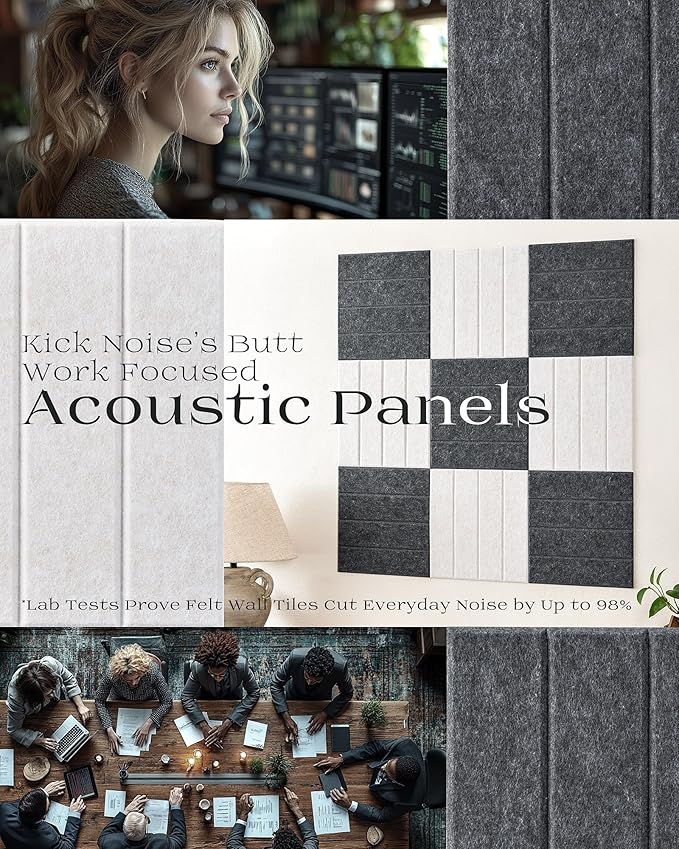 Felt Bulletin Board Wall Tiles, Modular Acoustic Panels for Office, Meeting Room, Studio, Wall Decor with Removable Adhesive Dots, Cork Tiles Alternative, 11.8”x11.8”, 9 Pack (Flowly Parallei)
