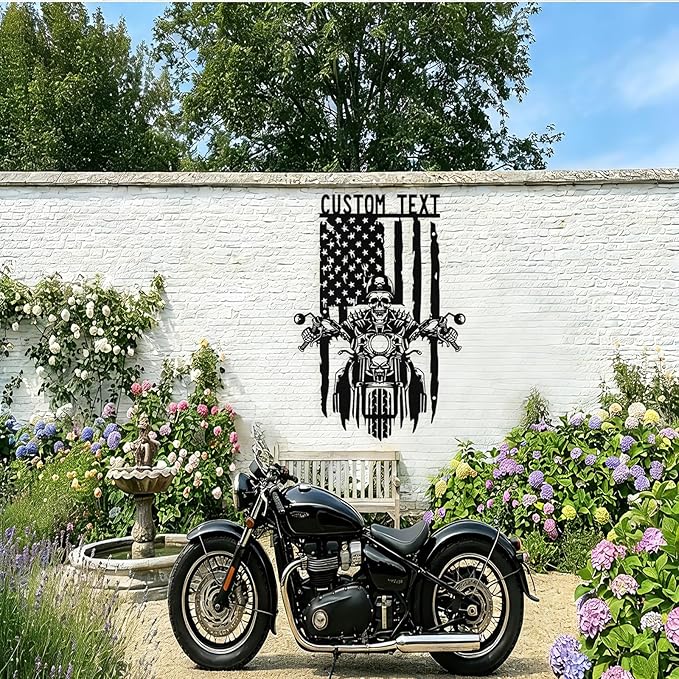 Custom US Flag Motorcycle Metal Sign Personalized Biker Name Signs Custom Garage Decor Motorbikes Wall Art Decor Motorcycle Sign Men Room Decorate Gifts for Men Husband Rider