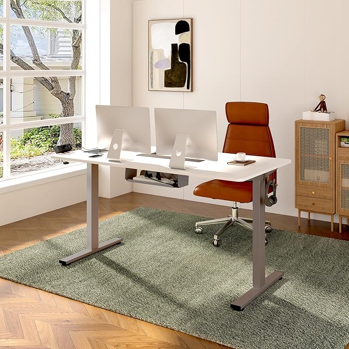 FLEXISPOT EN2 Whole-Piece Standing Desk with Clamp Power Strip, 40 x 24'' Electric Stand Up Height Adjustable Desk with Cable Management (Gray Frame + 40" White Top, 2 Packages)