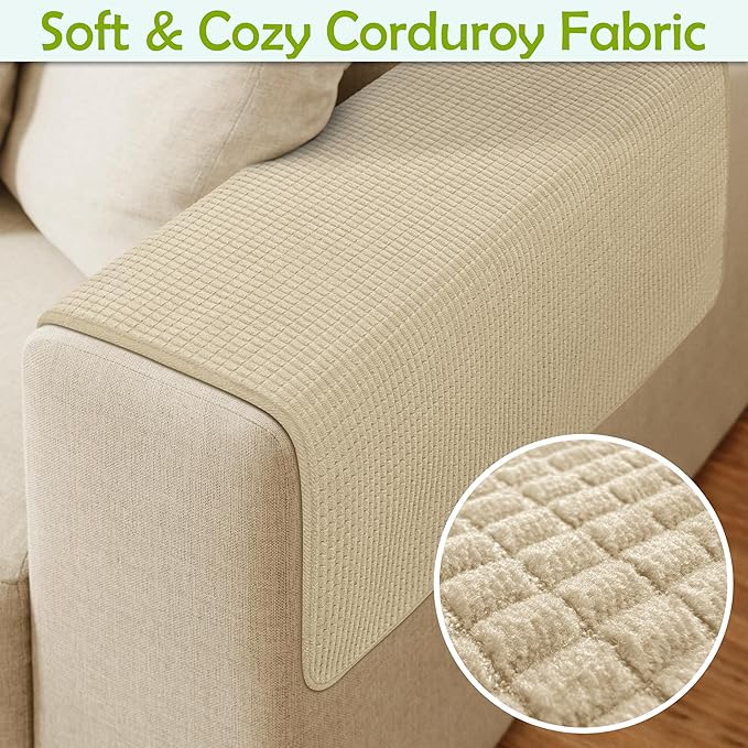 Couch Arm Covers, Waterproof Armrest Cover for Sofa, Armchair, Loveseat, Non-Slip Recliner Arm Covers, Sofa Headrest Covers, Arm Chair Covers Set of 2 (Sand, 26"×26")