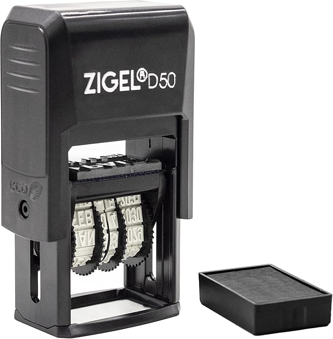 ZIGEL D50 Date Stamp with DEPOSITED - Self Inking Date Stamp - Black
