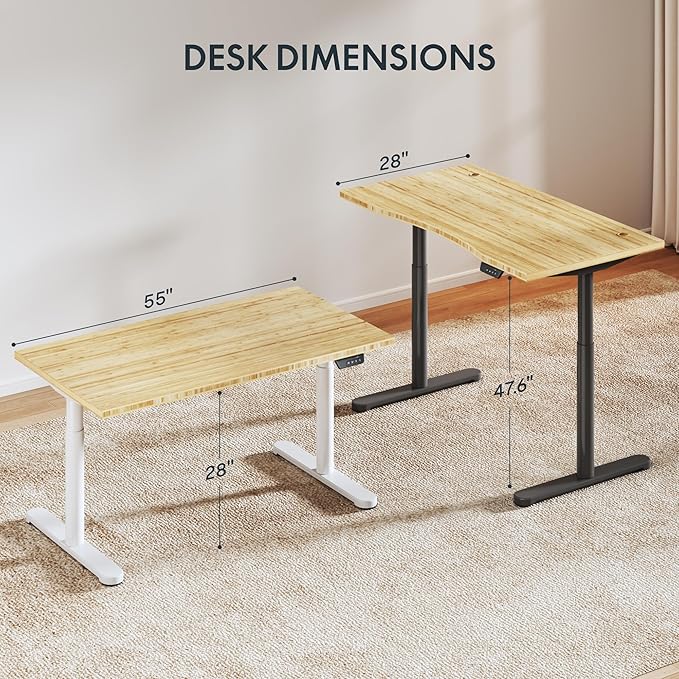 FLEXISPOT Bamboo Electric Standing Desk with Elegant Oval Legs & Curved Desktop, 55"x28" Height Adjustable Desk for Home Office & Living Spaces, White Frame