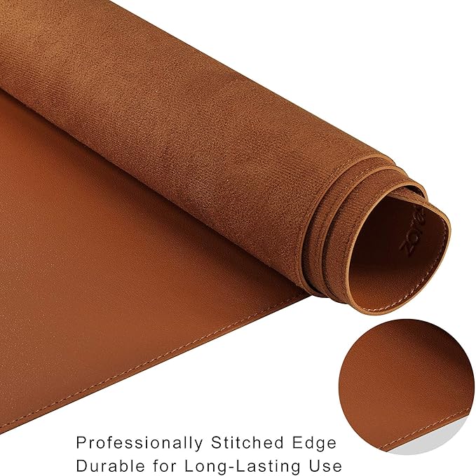 ZORESYN XL Large Desk Pad (47.2" x 15.8") - PU Leather Office Desk Mat for Keyboard and Mouse - Waterproof Surface with Nonslip Base - Light Brown Extended Mouse Pad for Home & Office