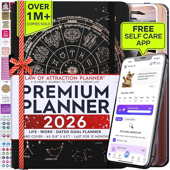 Law of Attraction Planner 2026 Deluxe with Productivity App | Weekly & Monthly Goal-Setting Planner, Life & Gratitude Journal | Include Foldable Vision Board, Gift Box & Stickers