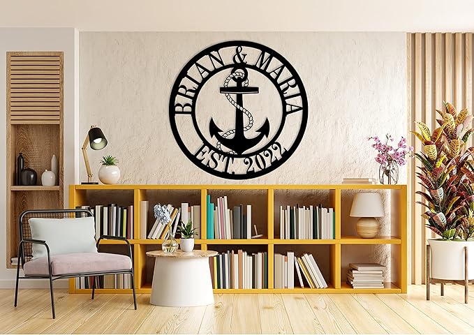 Personalized Nautical Decor, Custom Metal Sign, Anchor Family Name Sign,Nautical Wall Decor, Anchor Custom Name and Date Metal Sign