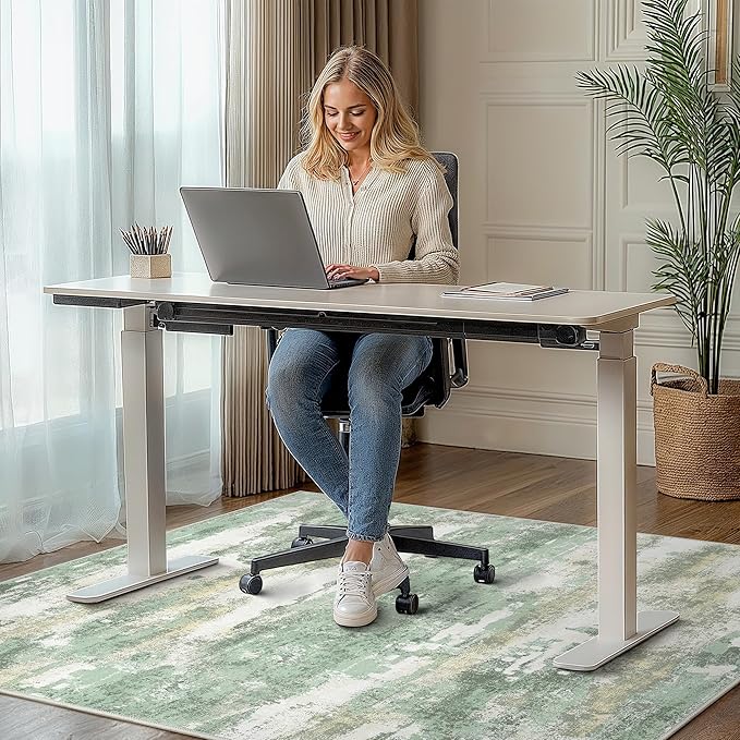 Office Chair Mat for Hardwood Tile Floor, Abstract 36"X 48" Desk Mats for Office Chair on Rolling Chairs Carpet, Desk Anti-Slip 1/5" Thick Rug for Computer Chair, Thin Low-Pile Floor Mat, Green