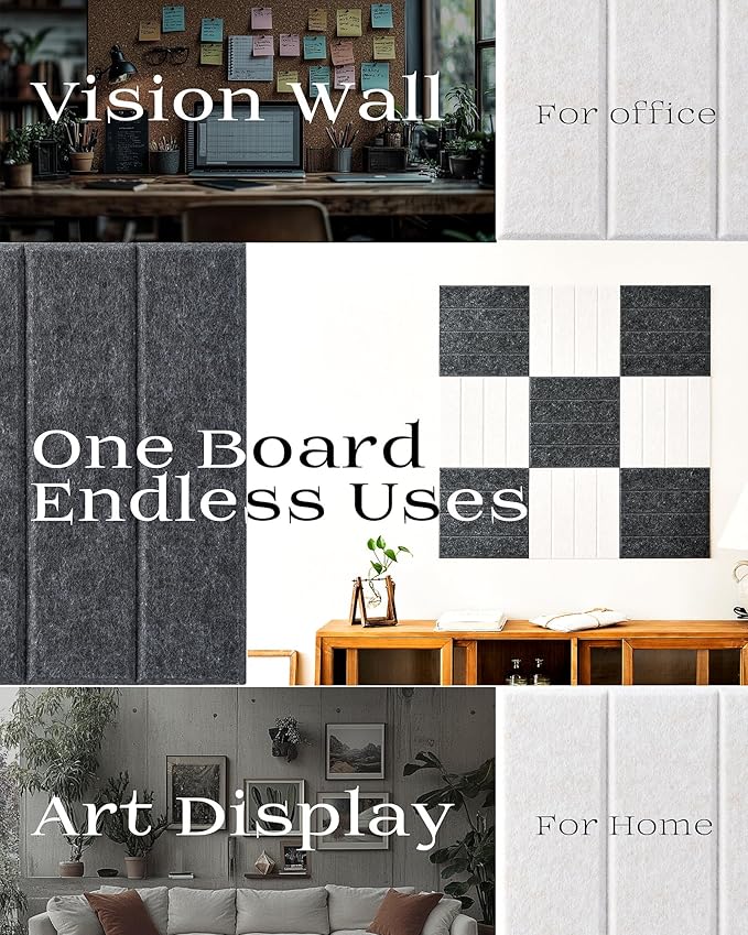 Felt Bulletin Board Wall Tiles, Modular Acoustic Panels for Office, Meeting Room, Studio, Wall Decor with Removable Adhesive Dots, Cork Tiles Alternative, 11.8”x11.8”, 9 Pack (Flowly Parallei)