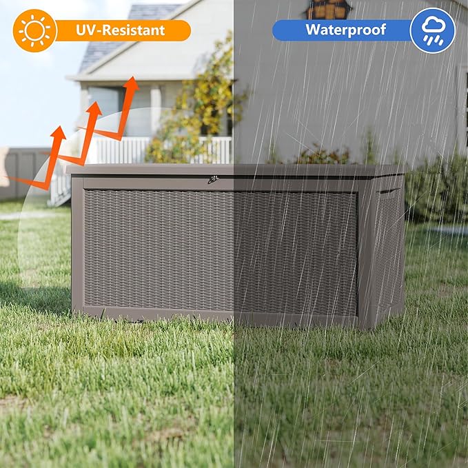 Yardgrace 320 Gallon Outdoor Storage Box Waterproof, Resin Deck Boxes with Lockable Lid & UV-Resistant for Patio, Pool, Garden Furniture Cushions & Accessories, Coffee