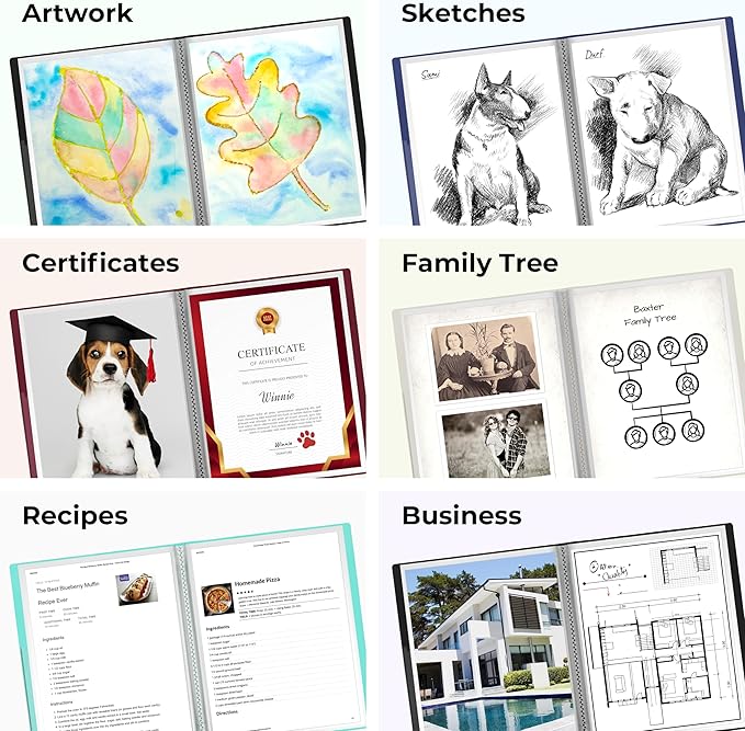 Dunwell Presentation Binder 60-Pocket, Displays 120 Pages, 8.5x11 Portfolio Binder with Plastic Sleeves, Storage and Organizer for Documents, Photos, Kids Artwork, Projects, Recipes (Aqua)