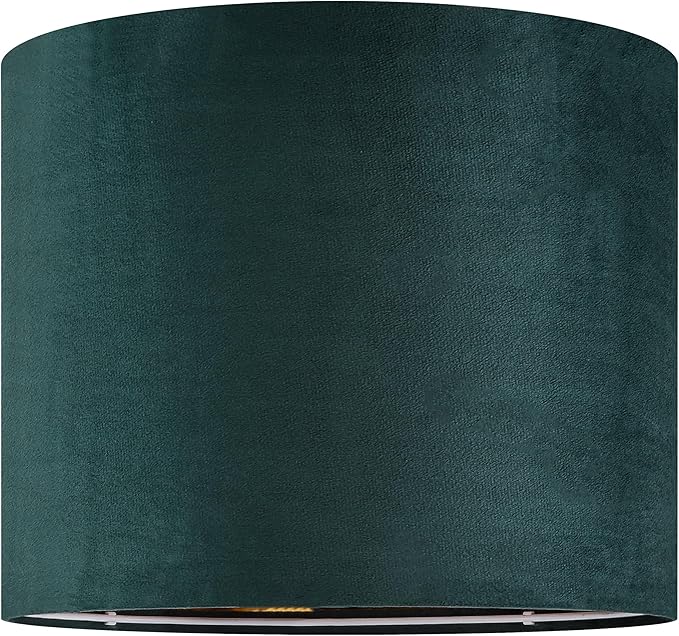 GO&SO Green Velvet Medium Lamp Shades Drum Lamp Shades 13" Top x 13" Bottom x 10" High (Spider) Modern Lampshade for Table Lamps & Floor Lamps & Bedside Lamps -Assembly Required - By GO&SO