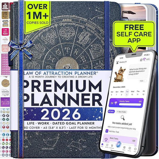 Law of Attraction Planner 2026 Deluxe with Productivity App | Weekly & Monthly Goal-Setting Planner, Life & Gratitude Journal | Include Foldable Vision Board, Gift Box & Stickers