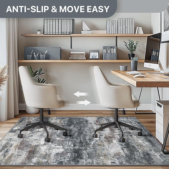 Office Chair Mat for Hardwood Tile Floor, Abstract 48"X 72" Desk Mats for Office Chair on Rolling Chairs Carpet, Desk Anti-Slip 1/5" Thick Rug for Computer Chair, Thin Low-Pile Floor Mat, Dark Gray
