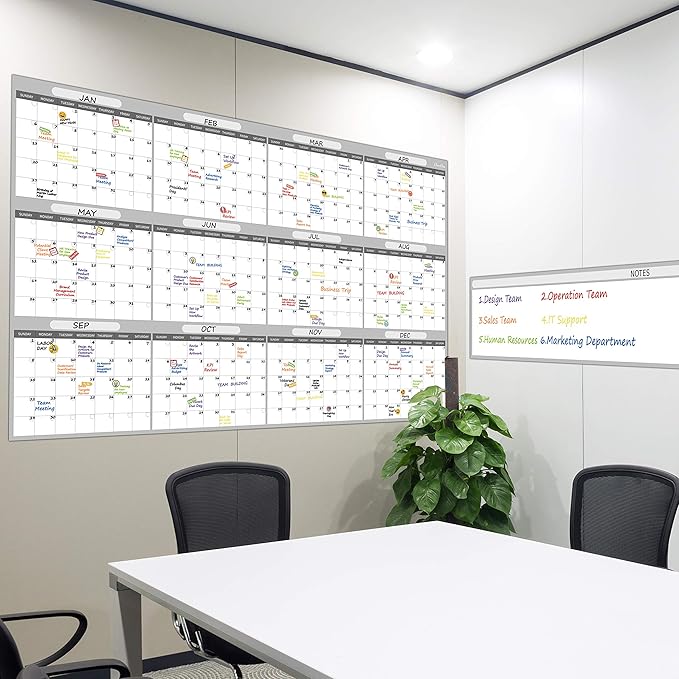 Large Dry Erase Wall Calendar - 48"x60" 2026 Undated Yearly Wall Calendar for Home, Office, School Projects - Jumbo Erasable and Reusable Laminated Yearly Planning Board