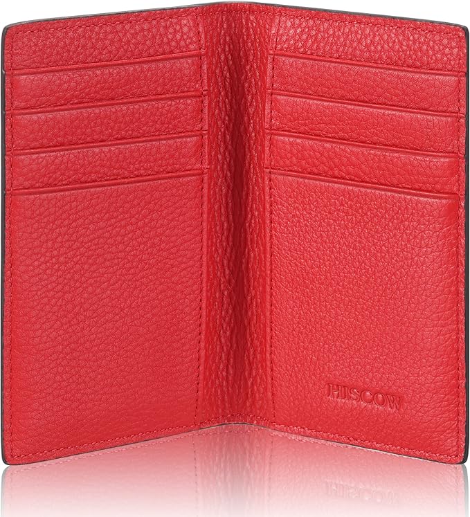 Slim Leather Credit Card Holder for Men & Women 8cc, Italian Calfskin (Pebbled Red)