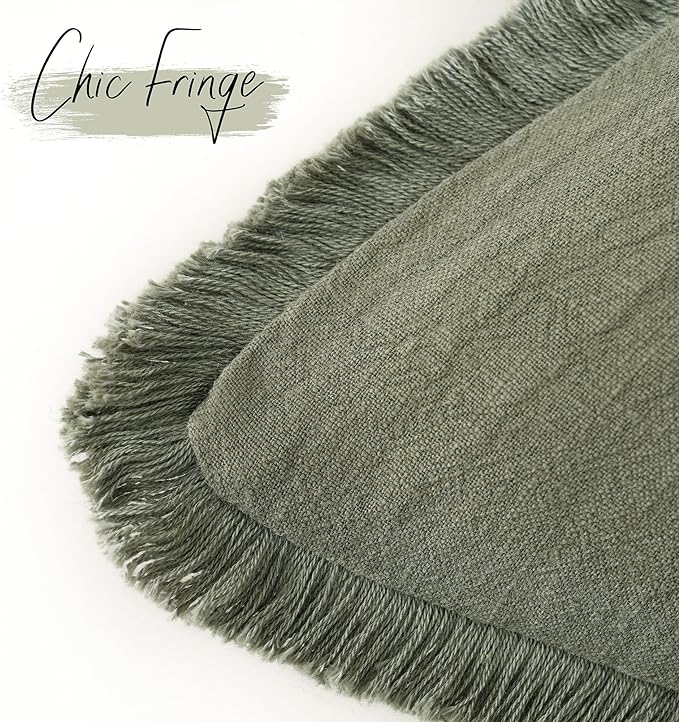 Foindtower Set of 2 Decorative Linen Fringe Throw Pillow Covers Cozy Boho Farmhouse Cushion Cover with Tassels Soft Accent Pillowcase for Couch Sofa Bed Living Room Home Decor, 26×26 Inch, Olive Green