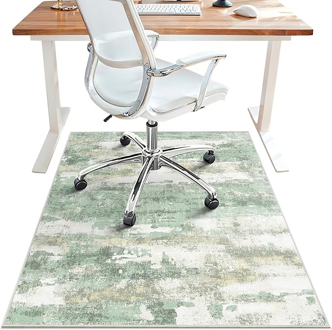 Office Chair Mat for Hardwood Tile Floor, Abstract 48"X 60" Desk Mats for Office Chair on Rolling Chairs Carpet, Desk Anti-Slip 1/5" Thick Rug for Computer Chair, Thin Low-Pile Floor Mat, Green