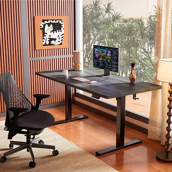 ErGear Electric Standing Desk, 44 x 24 Inches Height Adjustable Stand up Desk, Sit Stand Home Office Desk, with Two-Piece Desktop (Grey)