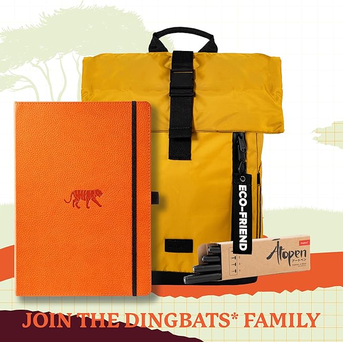 Dingbats* Wildlife Dotted Extra Large A4 Writing Journal Notebook - PU Leather Hardcover - Ideal for Work, Office - Pocket, Elastic Closure, Bookmark