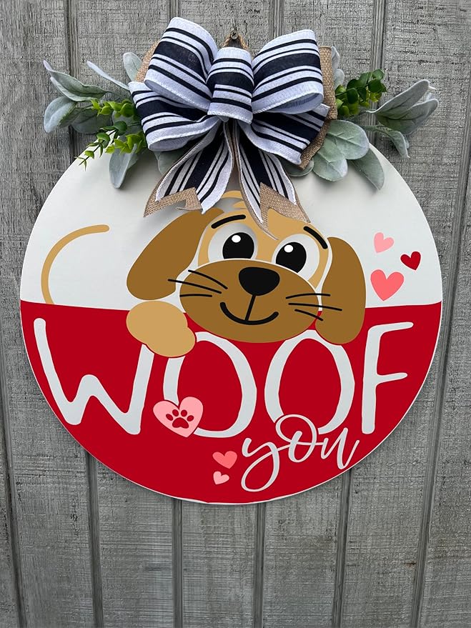 Wood front door sign Wood sign Home decor Welcome sign Sign for front door House warming gift Wedding gift (Woof-UV015(NC) P002, 11" Width)