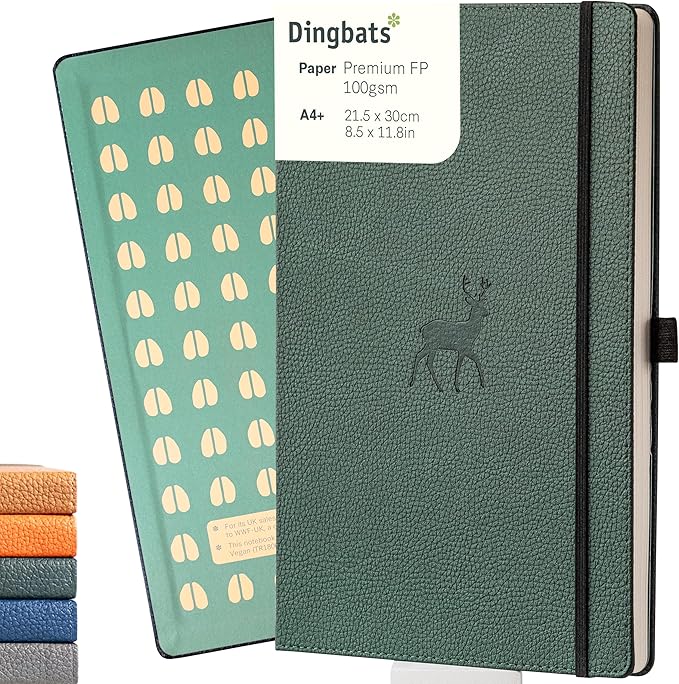 Dingbats* - Wildlife Lined Extra Large A4 Notebook - PU Leather Hardcover Journal for Work, Writing - Pocket, Elastic Closure, Pen Holder, Bookmark