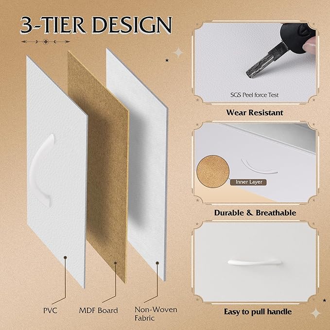 WLIVE White Dresser for Bedroom with 10 Drawers, Chest of Drawers with Side Pockets and Hooks, PU Storage Dresser, Sturdy Metal Frame, Drawers Organizer Unit for Living Room, Hallway, Closet
